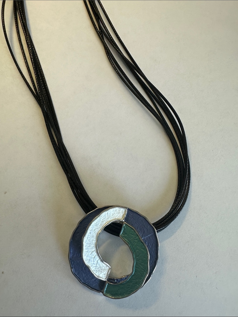 Women’s Black Cord Necklace with Blue, White & Green Pendant - Picture 4 of 4